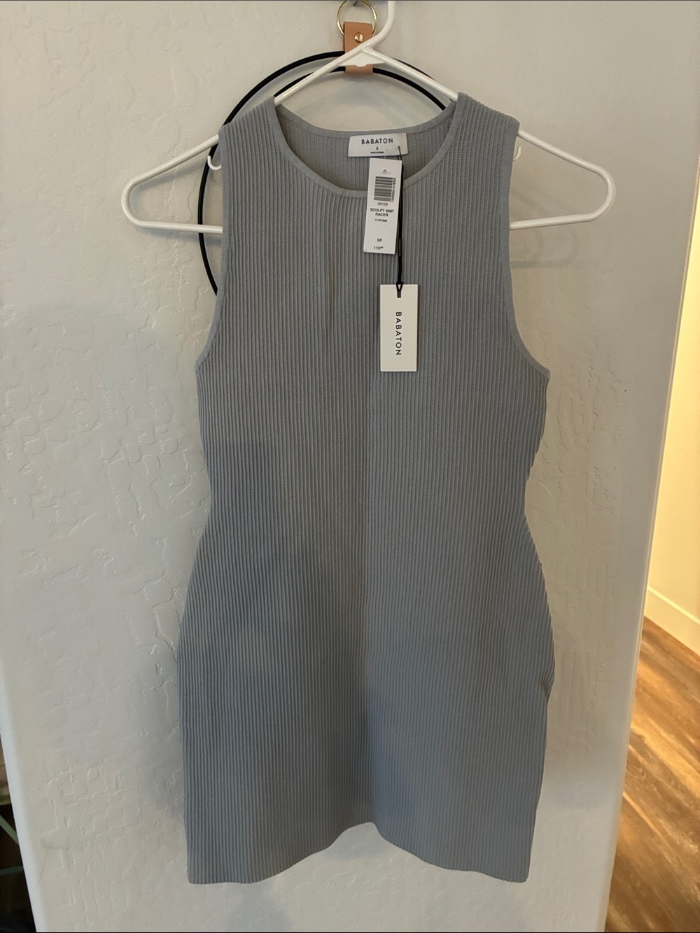 Babaton Sleeveless Ribbed Mini Dress in Gray